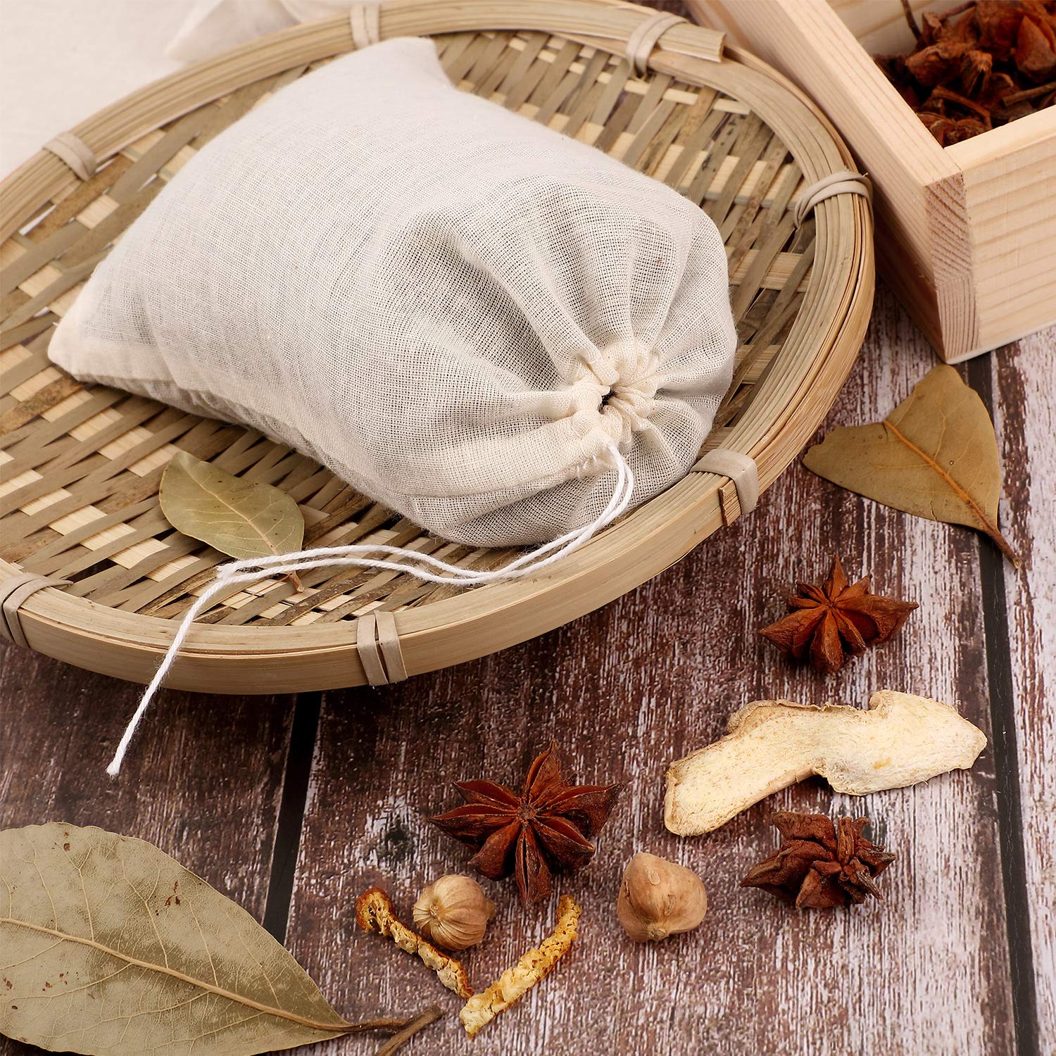 24 Pieces Spice Bags For Cooking Cheesecloth Bags For Straining Reusable Empty Tea Bags Drawstring Soup Bags Muslin Bags (7.8 X